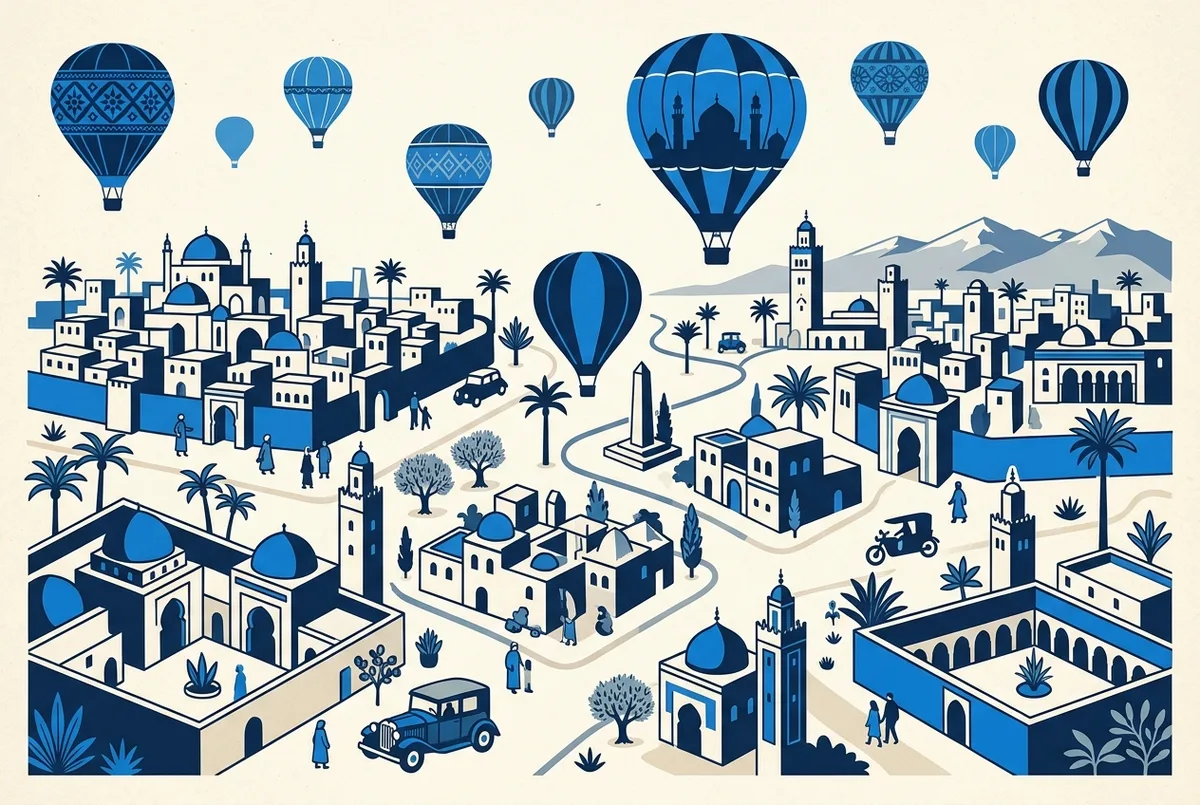 illustrated map of Marrakech highlights for Is a Hot Air Balloon Ride in Marrakech Worth It?, is hot air balloon marrakech worth it