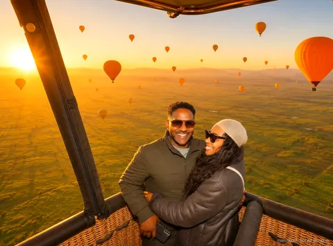Grupo pequeño embarcando en un compartimento privado de un globo en Marrakech