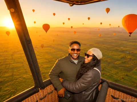 Volo in mongolfiera sulle montagne dell'Atlas prima di un giro in cammello nella Palmeraie